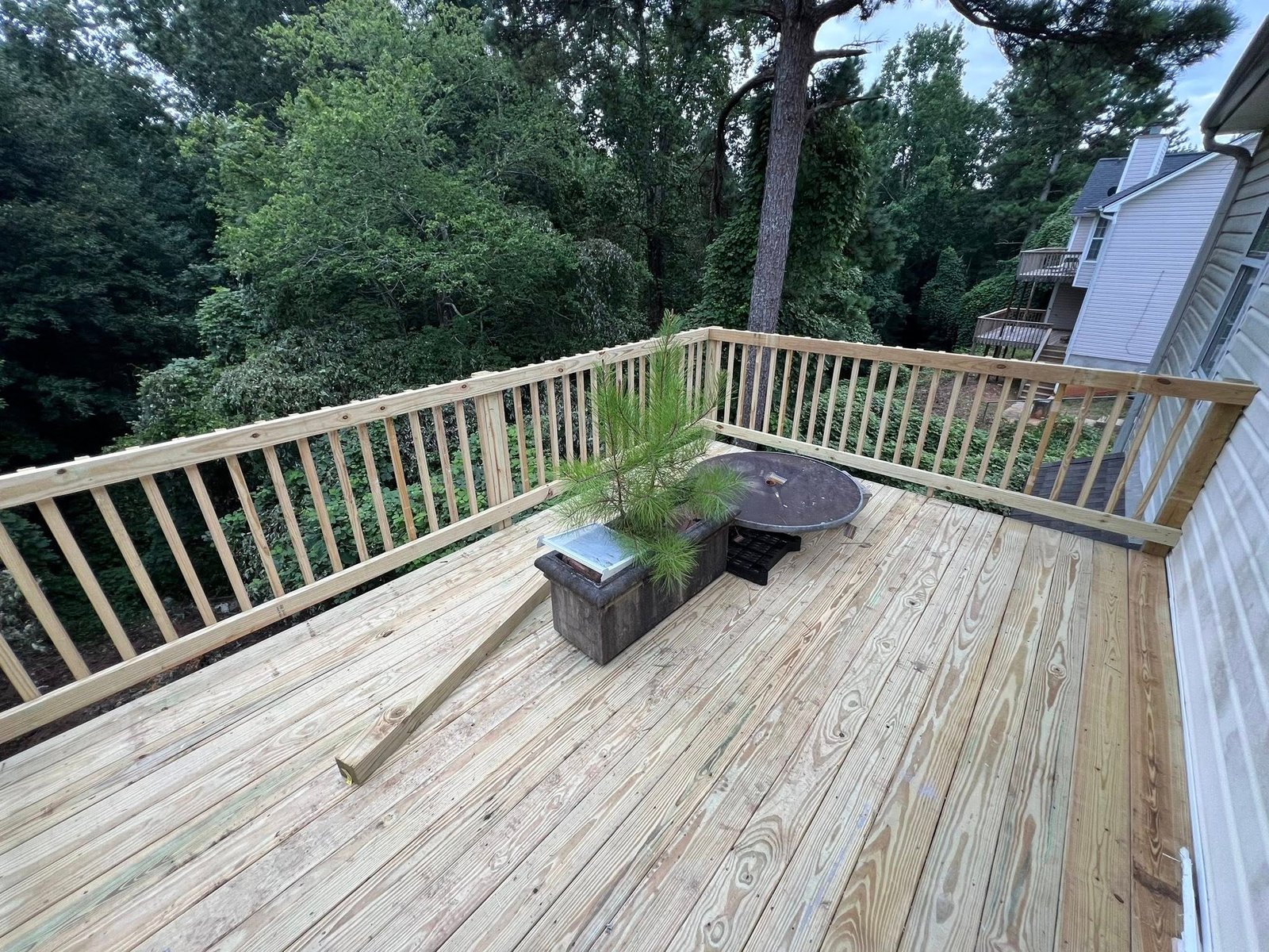 New wood deck with railing