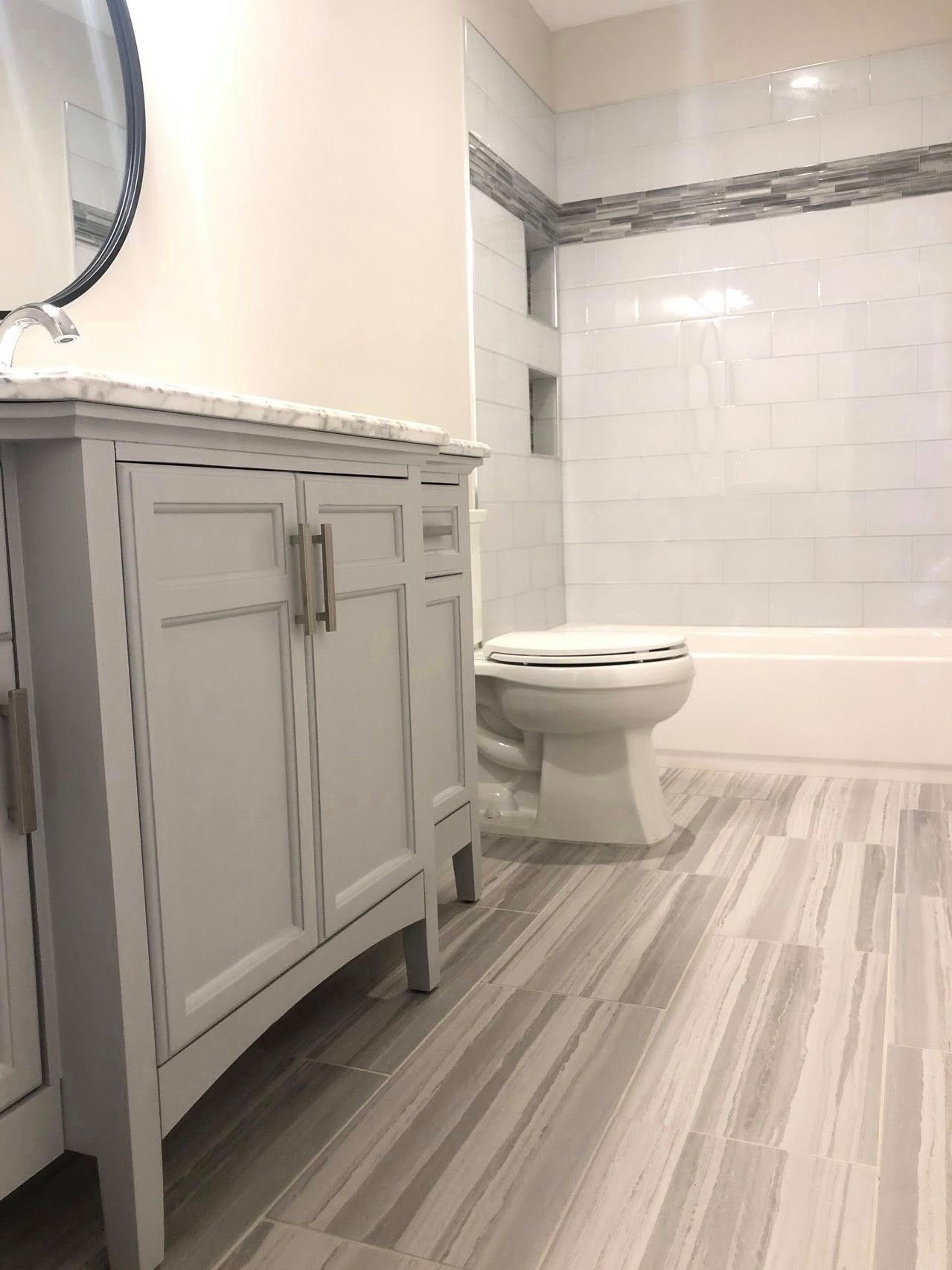 Finished bathroom with subway tile